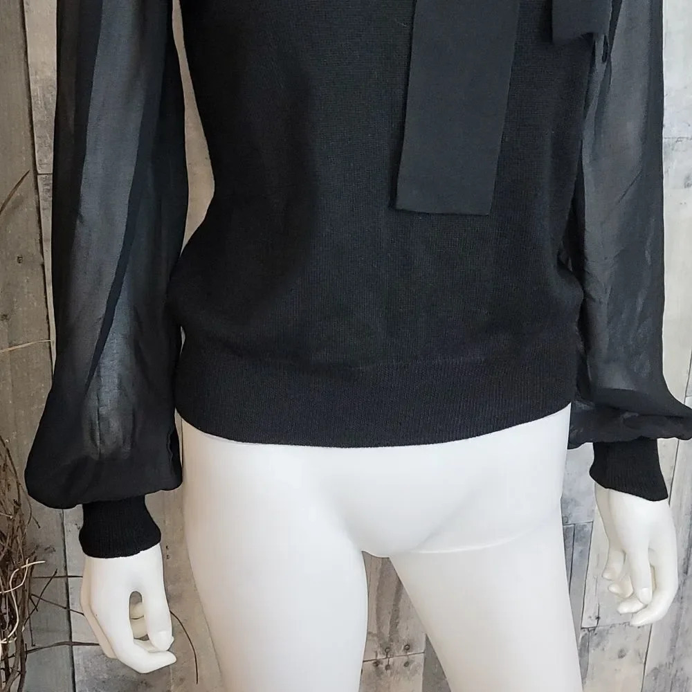 Nwot Generation Love Tie Neck Sheer Sleeve Blouse - Picture 3 of 10